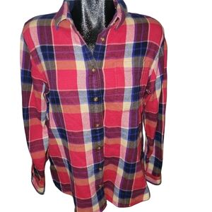 L.L. Bean Women's Colorful Plaid Flannel Organic Cotton Shirt Size M